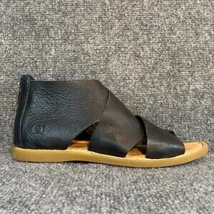Born Womens 8 Imani Black Leather Crossover Strap Slip On Ankle Sandals Zipper